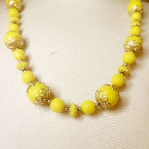 Vintage Hong Kong Elegant Yellow Beaded Necklace